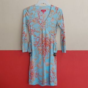 Latina life, belted faux wrap dress, M